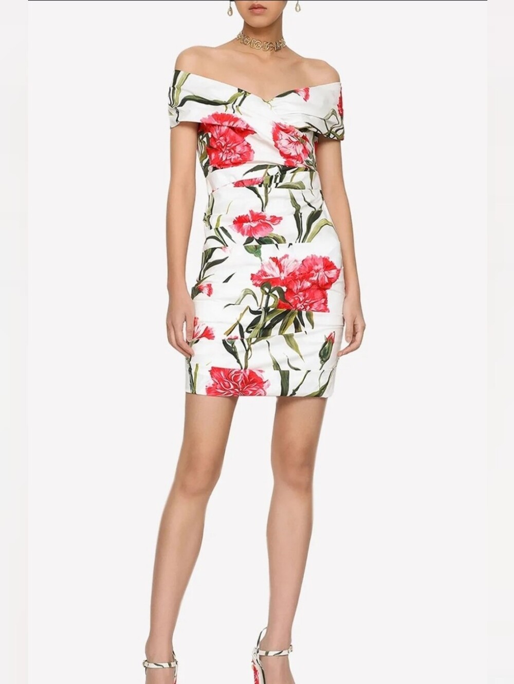 Dolce & Gabbana Floral Off-Shoulder Ruched Dress NWT IT42